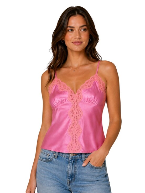 La SENZA Tops - La Senza Pink Satin Lace Cami Top Y2K Lingerie Style Women's Small